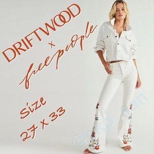 Free People x Driftwood Farrah Embroidered Flare Jeans Sz 27